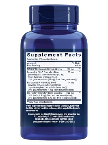 Life Extension NAD+ Cell Regenerator™ and Resveratrol Elite™*, nicotinamide riboside, Trans-resveratrol, quercetin, Fisetin, Heart Health, Healthy Aging, Vegetarian, Non-GMO, Gluten Free, 30 Capsules Life ExtensionAu supplements