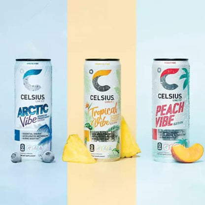 CELSIUS Energy Drink |Functional Essential Energy Drink Peach Vibe, Tropical and Arctic BETRULIGHTUS supplements
