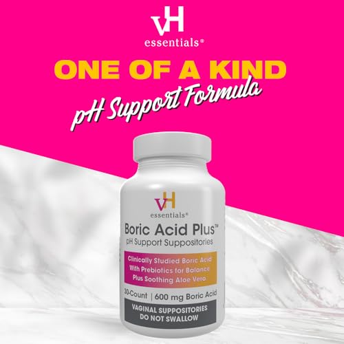 vH essentials Boric Acid Plus Vaginal Suppositories, Prebiotic Infused with Soothing Aloe Vera, pH vH essentialsAu supplements