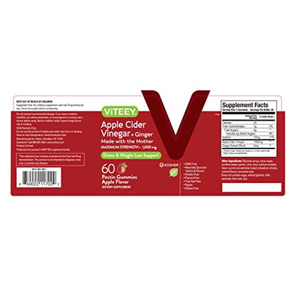 Apple Cider Vinegar Gummies 1,000mg Plus Ginger, ACV with The Mother, Detox Cleanse ViteeyUS supplements