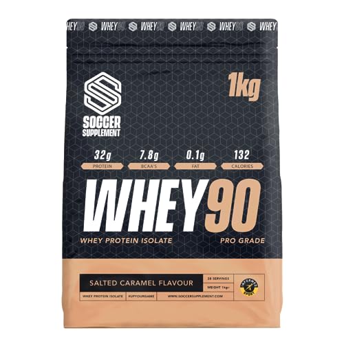 Whey90 Salted Caramel 1kg Whey Protein Isolate- by Soccer Supplement, 32 Grams SOCCER SUPPLEMENTUS supplements