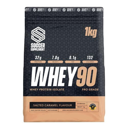 Whey90 Salted Caramel 1kg Whey Protein Isolate- by Soccer Supplement, 32 Grams SOCCER SUPPLEMENTUS supplements