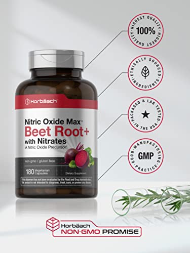 Nitric Oxide Beet Root Capsules | with Nitrates | 180 Count | Nitric Oxide Precursor | Vegetarian HorbäachUS supplements