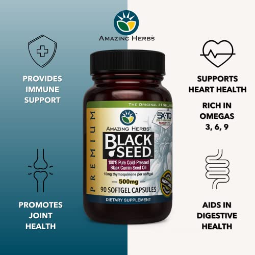 Amazing Herbs Premium Black Seed Oil Capsules - Cold Pressed Nigella Sativa Aids Amazing HerbsUS supplements