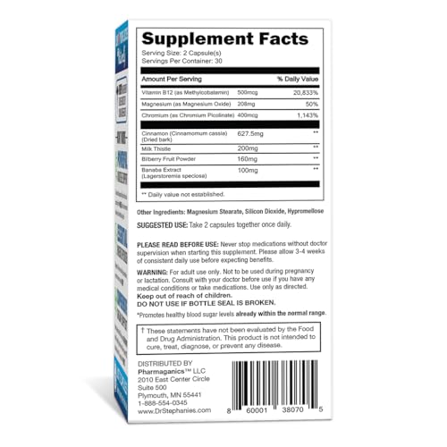 Blood Sugar 24 Hour - 7 in 1 Formula with Cinnamon, Banaba, Chromium, Milk Thistle PharmaganicsAu supplements