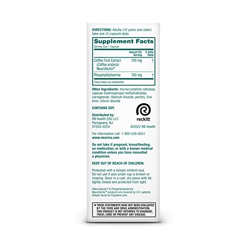 NEURIVA Original Decaffeinated Clinically Tested Nootropic Brain Supplement for Memory, Focus & Concentration, NeuroFactor & Phosphatidylserine, 28ct Capsules NEURIVAAu supplements