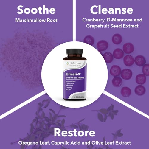 Urinari-X - Urinary Tract Support - Fast Acting UTI Relief - Vitamin Supplement for Healthy Bladder Function & Immunity - D-Mannose, Cranberry, Caprylic Acid, Uva Ursi & Grapefruit - 90 Capsules LifeSeasonsAu supplements