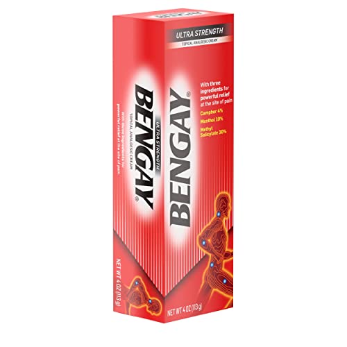 Bengay Ultra Strength Topical Pain Relief Cream, Non-Greasy Topical Analgesic for Minor Arthritis, Muscle, Joint and Back Pain, Camphor, Menthol and Methyl Salicylate, 4 OZ BengayAu supplements