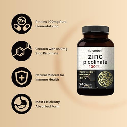 NatureBell Zinc Picolinate 100mg, 480 Count Capsules - Supports Immune System NatureBellUS supplements
