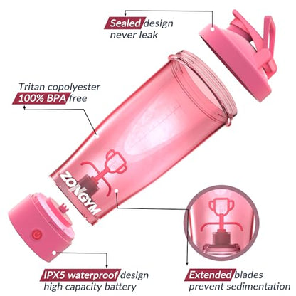 Electric Protein Shaker Bottle, 24 oz USB Rechargeable Blender Bottles, Shaker Bottles ZonGymUS supplements