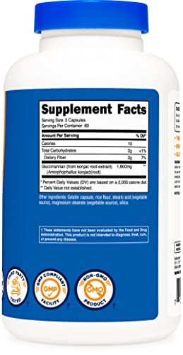 Nutricost Glucomannan 1,800mg Per Serving, 180 Capsules - Natural Fiber Source NutricostUS supplements