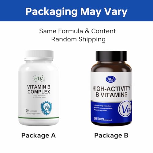 HUJ High-Activity B Vitamins - Supports Normal Energy Metabolism & Nerve System Health - Supplement with 8 B Vitamins, Inositol and D-Chiro Inositol - 60 Capsules. HUJAu supplements
