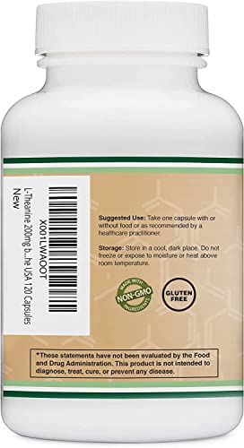L-Theanine Supplement 200mg, 120 Capsules (Soy Free, Gluten Free, Non-GMO Double Wood SupplementsUS supplements