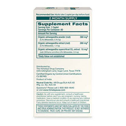 Himalaya Organic Ashwagandha, 60 Day Supply, Herbal Supplement for Stress Relief HimalayaUS supplements