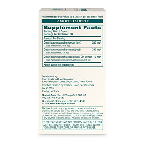 Himalaya Organic Ashwagandha, 60 Day Supply, Herbal Supplement for Stress Relief HimalayaAu supplements