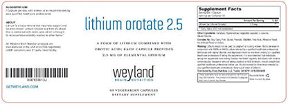 Lithium Orotate 2.5mg (1 Bottle), 60 Vegetarian Capsules, Lithium Supple Weyland Brain NutritionUS supplements