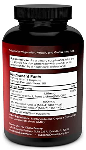 Vitamin K2 (MK7 & MK4) with D3 Supplement - Vitamin K & D as MK-7 100mcg, MK-4 500mcg Divine BountyUS supplements