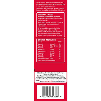 Natures Aid Mini Drops Multi-vitamin for Infants and Children, Sugar Free, 50 ml Natures AidUS supplements