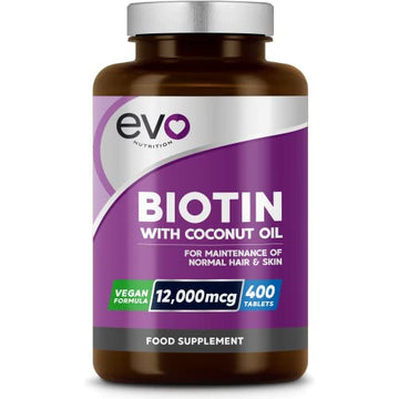 Biotin Hair Growth Supplement 12,000mcg with Coconut Oil | 400 High Strength Tablets EVO NUTRITIONUS supplements
