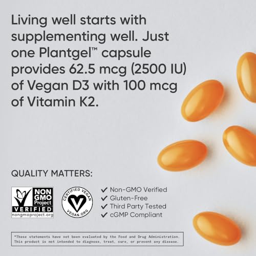 Sports Research Vitamin D3 K2 with Coconut MCT Oil | Vegan D3 2500iu (62.5mcg) Sports ResearchUS supplements