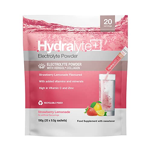 Hydralyte Plus Collagen Effervescent Electrolytes Powder Sachets - 20 Strawberry Lemonade Flavored Sticks HydralyteUS supplements