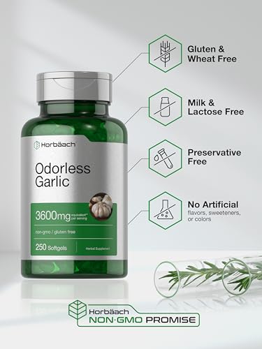 Odorless Garlic Softgels | 250 Count | Ultra Potent Garlic Extract | Non-GMO & Gluten Free HorbäachAu supplements