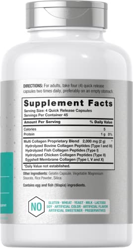 Multi Collagen Protein 2000 mg | 180 Capsules | Type I, II, III, V, X | Collagen Peptide Pills HorbäachAu supplements