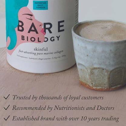 Bare Biology Collagen Powder, 300g/60 Servings - Skinful Pure Marine Collagen Supplement for Skin Bare BiologyUS supplements