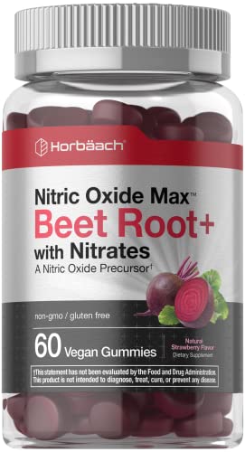 Nitric Oxide Beet Root Gummies | 60 Count | with Nitrates | Natural Strawberry Flavor HorbäachUS supplements