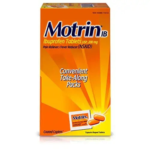 Motrin IB, Ibuprofen 200mg Tablets, NSAID Pain & Fever Reliever for Headache, Backache, Muscular Aches, Arthritis Pain Reliever, 50 Travel Packets of 2, 100 ct MotrinAu supplements