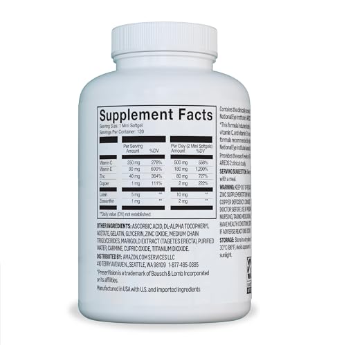 Amazon Basics Eye Vitamin and Mineral Supplement, AREDS 2 Formula with Lutein & Zeaxanthin, 120 Softgels Amazon BasicsAu supplements