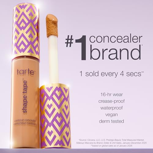 tarte Shape Tape Concealer – Full-Coverage Creaseless Soft Matte Finish, Brightening Under-Eye & Face Makeup, 16hr Longwear, Vegan & Cruelty-Free, Full Size, 16N fair-Light Neutral tarteAu supplements