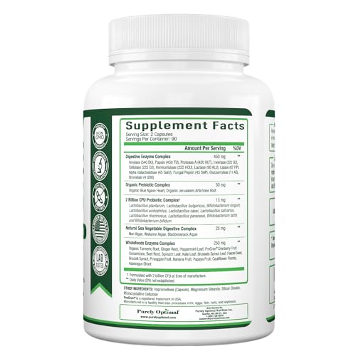 Purely Optimal Premium Digestive Enzymes Plus Prebiotics & Probiotics - for Better Digestio Purely OptimalUS supplements