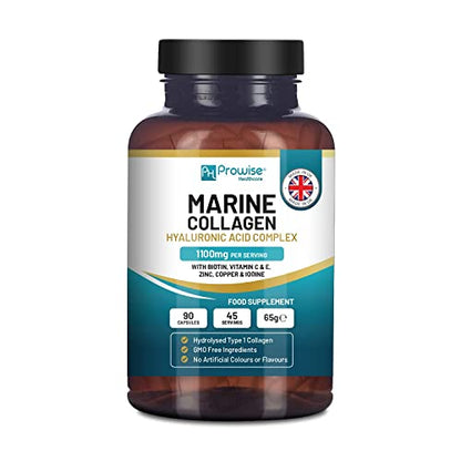 Marine Collagen with Hyaluronic Acid 1100mg | 90 Collagen Capsules High Strength for Women & Men PH PROWISE HealthcareUS supplements