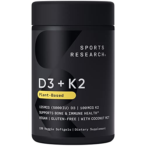 Sports Research Vitamin D3 + K2 with 5000iu of Plant-Based D3 & 100mcg of Vitamin Sports ResearchUS supplements