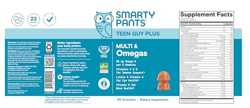 SmartyPants Teen Guy Multivitamin Gummies, Omega 3 (DHA/EPA), Vitamin D3, C, Vitamin B12, B6, A, K & Zinc, Folate, Gluten Free, Fruit Flavor, 60 Count (30 Day Supply) SmartyPantsAu supplements