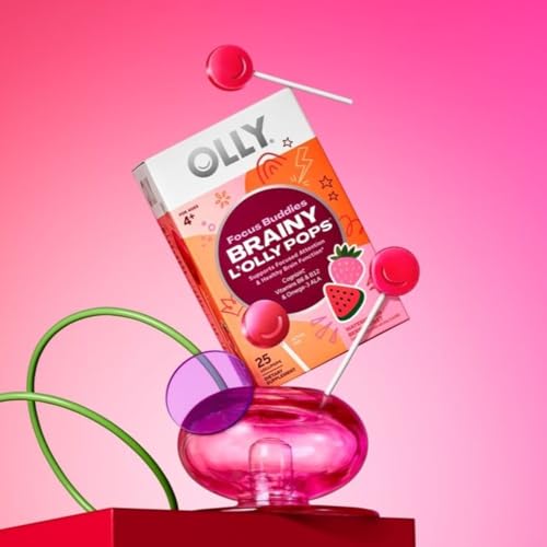 OLLY Focus Buddies L’OLLY Pops, Cognizin, Vitamins B6 and B12, Omega-3 ALA, Supports Focused Attention and Healthy Brain Function,* Kids 4+ Dietary Supplement, Watermelon Strawberry Flavored, 25 Count OLLYAu supplements