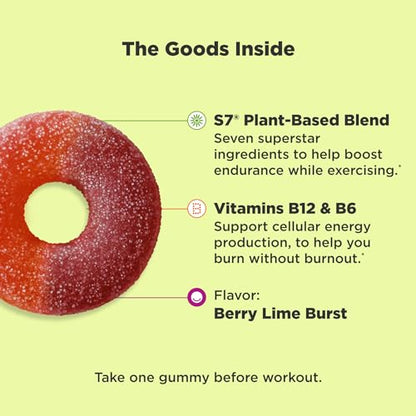 OLLY Pre-Game Energize Workout Gummy Rings, S7 Plant-Based Blend, B Vitamins, Berry OLLYUS supplements