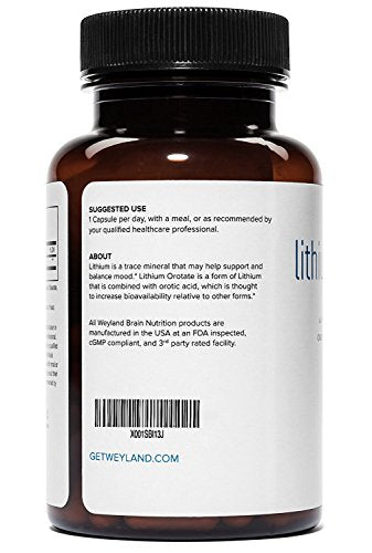 Lithium Orotate 2.5mg (1 Bottle), 60 Vegetarian Capsules, Lithium Supple Weyland Brain NutritionUS supplements