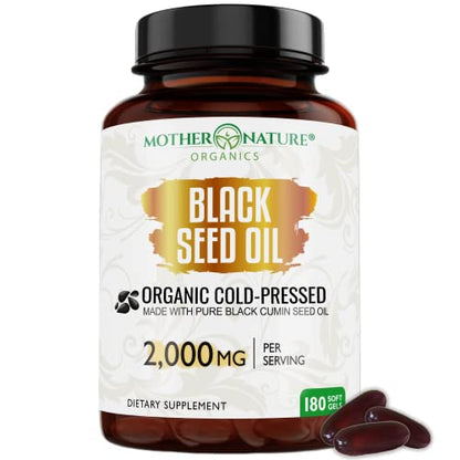 Organic Black Seed Oil Capsules - 3 Month Supply - 180 Count (2000mg Per Serving) Mother Nature Organics Superfoods for Organic LivingUS supplements