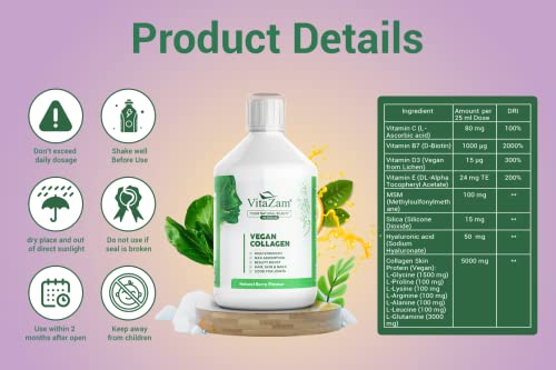 VitaZam Vegan Collagen Liquid 5000mg Hydrolyzed Collagen Peptides for Women VitaZamUS supplements