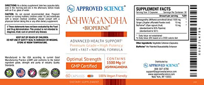 Approved Science® Ashwagandha 1500mg with Bioperine® and Ginger- Alleviate Sleepless Approved ScienceUS supplements