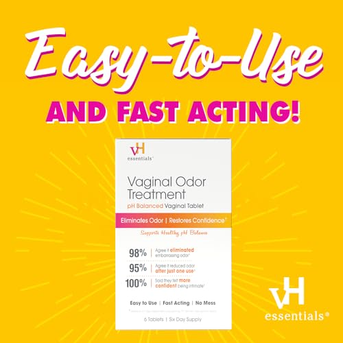 vH essentials Vaginal Odor Treatment - pH Balanced Vaginal Suppositories - 6 Tablets With Applicator, White vH essentialsAu supplements
