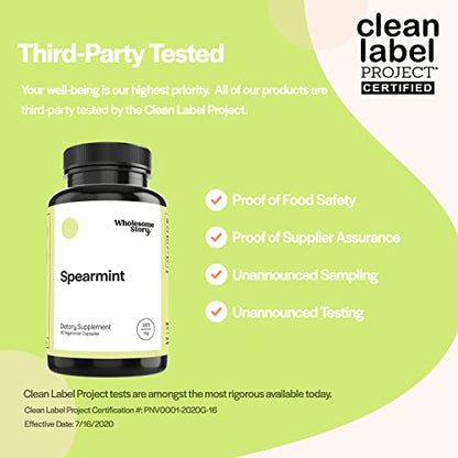Organic Spearmint Capsules | Great Alternative to Spearmint Tea | 1000mg Spearmint Leaf Wholesome StoryUS supplements