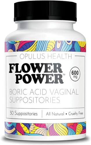 Flower Power Vegan Boric Acid Suppositories - 30 Capsules - 600mg for Vaginal Odor and pH Balance Flower PowerAu supplements