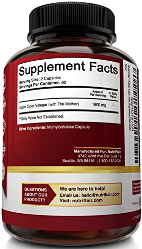 Apple Cider Vinegar Capsules with The Mother - 120 Vegan ACV Pills NutriFlairUS supplements