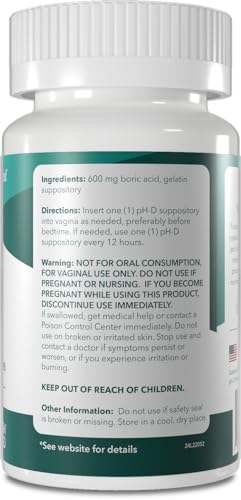 pH-D Feminine Health - 600 mg Boric Acid Suppositories - Woman Owned - for Vaginal Odor Use - 12 Count pH-D Feminine Health SupportAu supplements