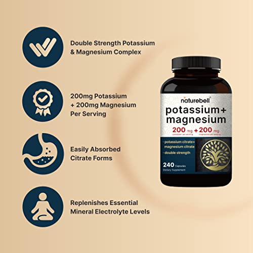 Potassium Magnesium Supplement – 200mg + | 240 Capsules Easily Absorbed Citrate NatureBellAu supplements