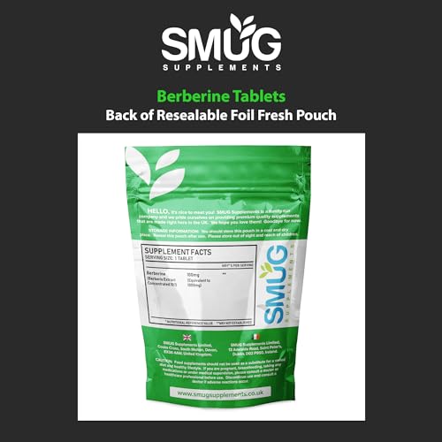 SMUG Supplements Berberine Tablets - 100 High Strength 1000mg Pills - Can Promote SMUG SupplementsUS supplements