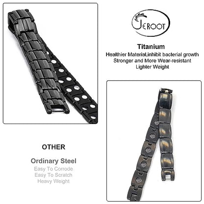 JEROOT Magnetic Bracelets for Men, Pure Titanium Double Row Strong Magnets JEROOTUS supplements